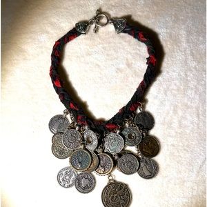 Rare vintage Lucky Brand Tribal Coin Statement Necklace